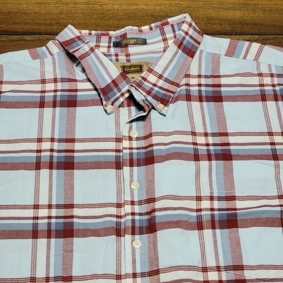 The Foundry Long Sleeve Full Button Red & Grey Plaid - Size 5XL - Picture 2 of 6